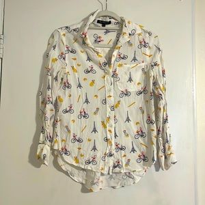 XS button down blouse. Paris themed